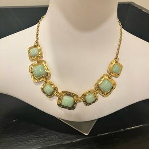 Talbots Gold Tone Mint Green Enamel Statement Necklace Chunky Link Adjustable